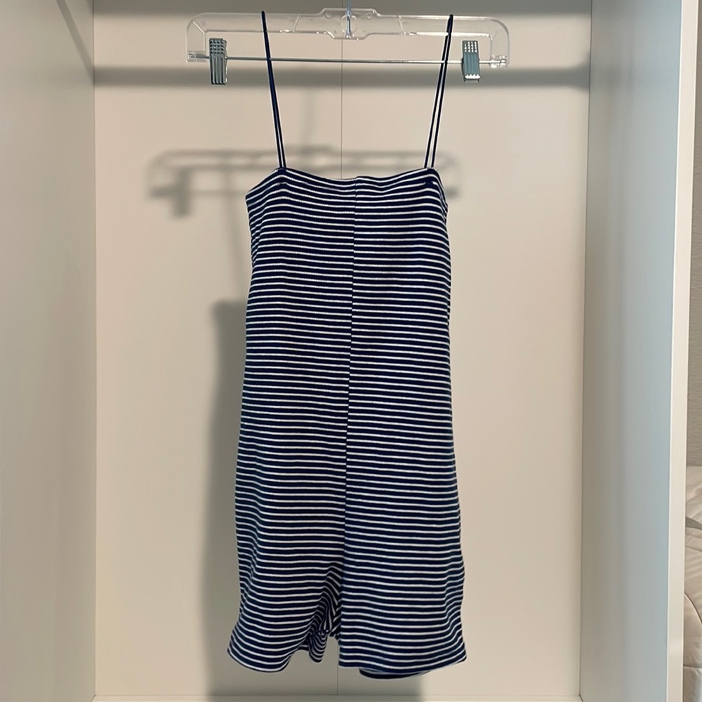 blue & white striped tight fitting romper from zara.